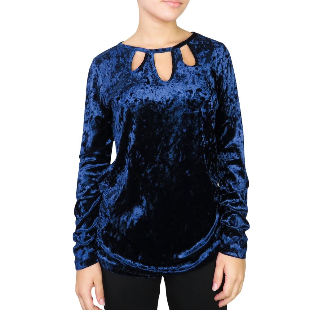 UA Como Vintage Blue Crushed Velvet Long Sleeve Cut Out Blouse Small
